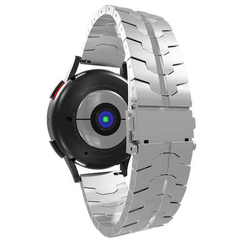 Steel Iron Strap, silver, on a watch, 3/4 rear view