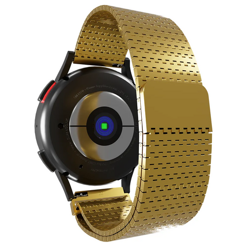 Metal Mesh Strap 'Deluxe', gold, on a watch, 3/4 rear view