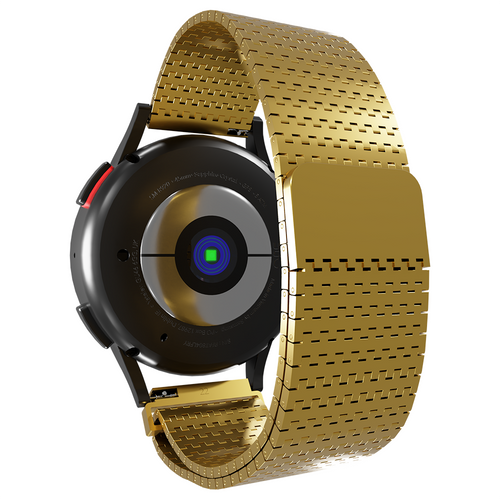 Metal Mesh Strap 'Deluxe', gold, on a watch, 3/4 rear view