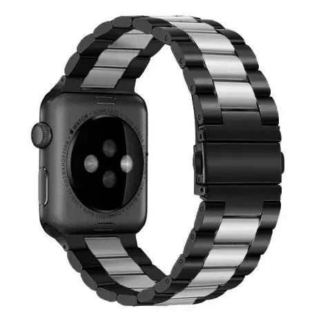 Steel Strap, black/silver, on a watch, 3/4 rear view