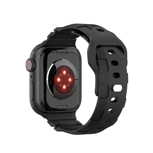 Silicone Strap 'Armour', black, on a watch, 3/4 rear view