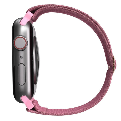 Nylon Elastic Strap, pink, on a watch, 3/4 rear view