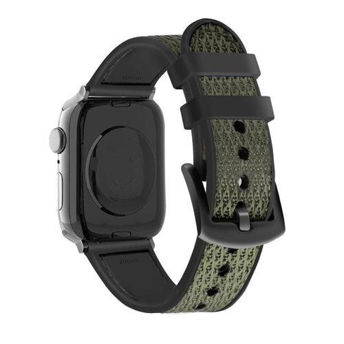 Nylon Hybrid Strap, green, on a watch, 3/4 rear view