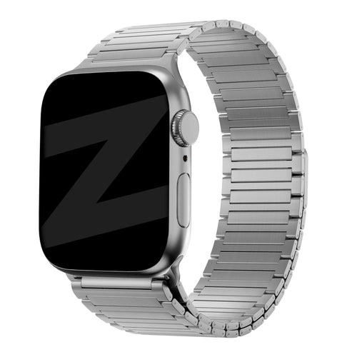 Magnetic Steel Strap 'Deluxe', silver, on a watch, 3/4 rear view