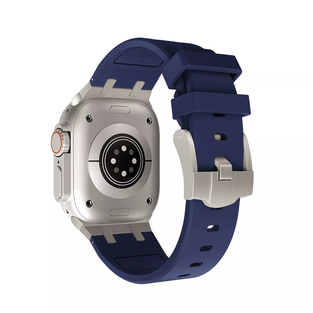 Apple Watch luxe liquid silicone band (blauw met titanium)