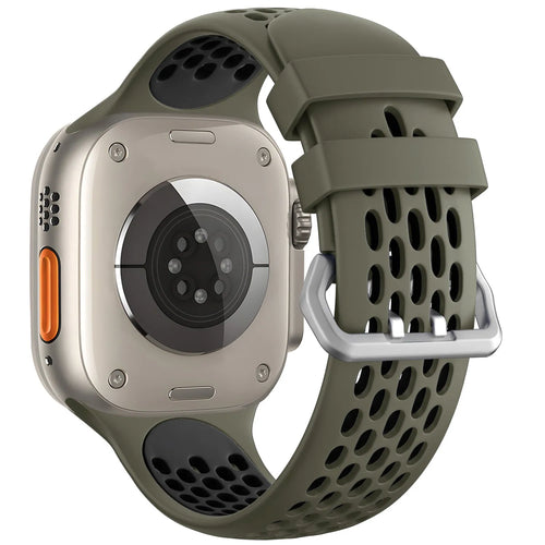 Silicone Buckled Sport Strap, on a watch, 3/4 rear view