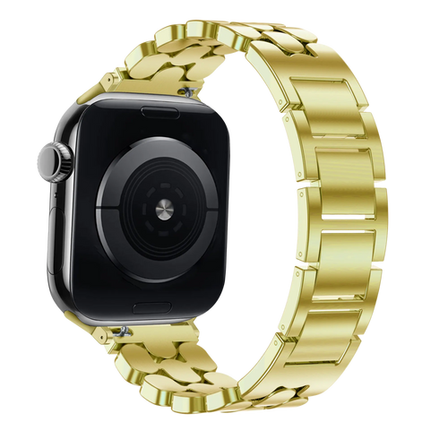 Steel Strap 'Oval', gold, on a watch, 3/4 rear view