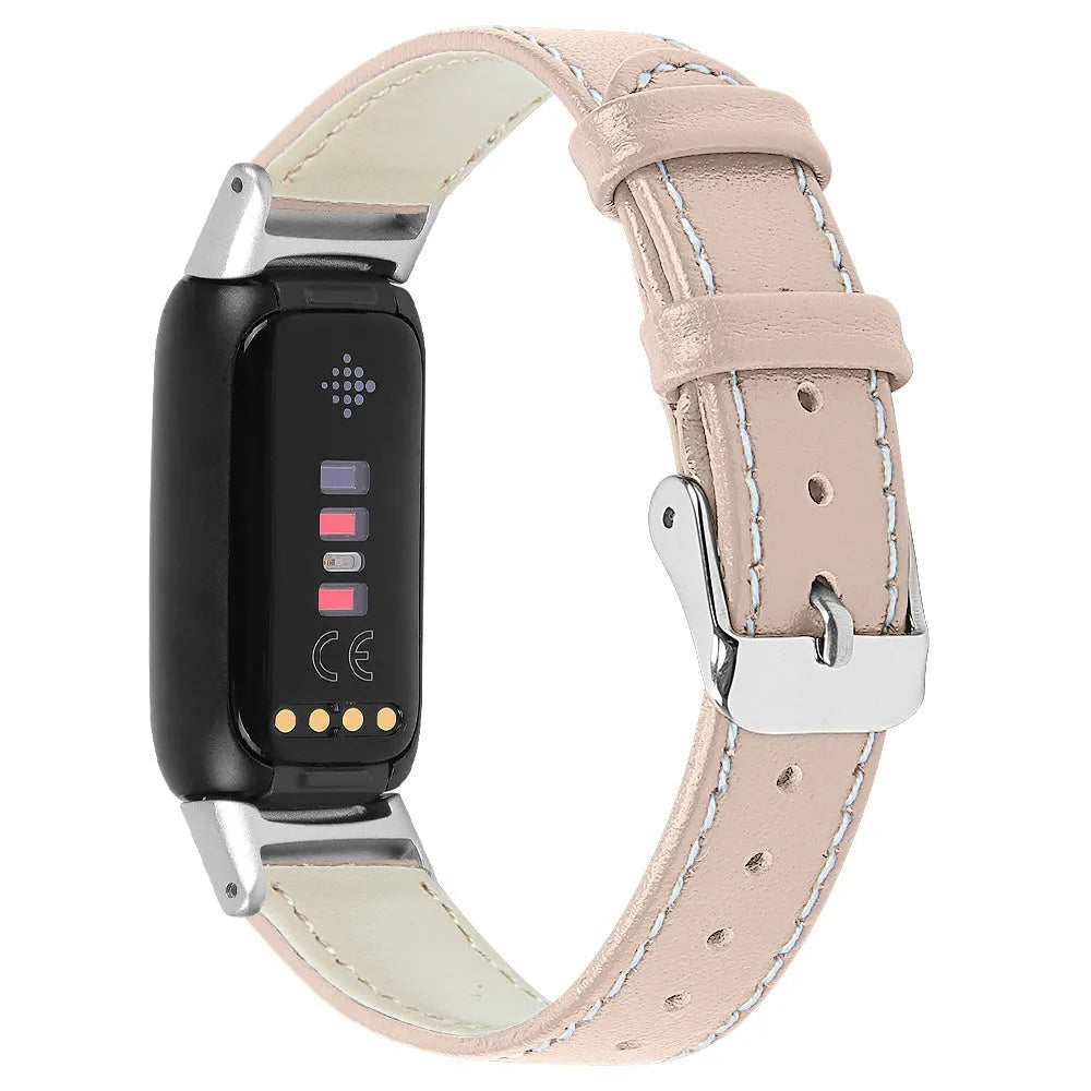 Fitbit Luxe modern leren bandje (beige-roze)