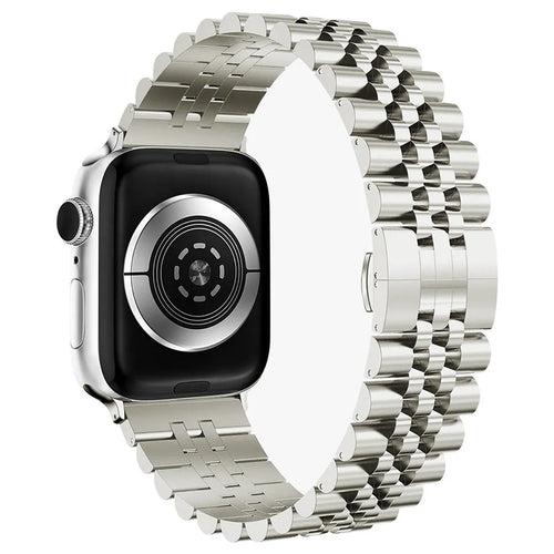 Jubilee Steel Strap, champagne, on a watch, 3/4 rear view