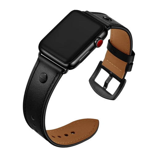 Leather Strap with Screw, black, on a watch, 3/4 rear view
