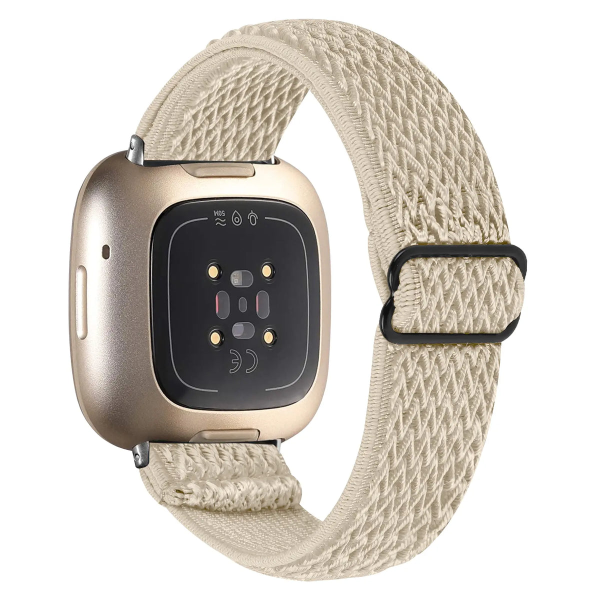 Nylon Elastic Strap, beige, on a watch, 3/4 rear view