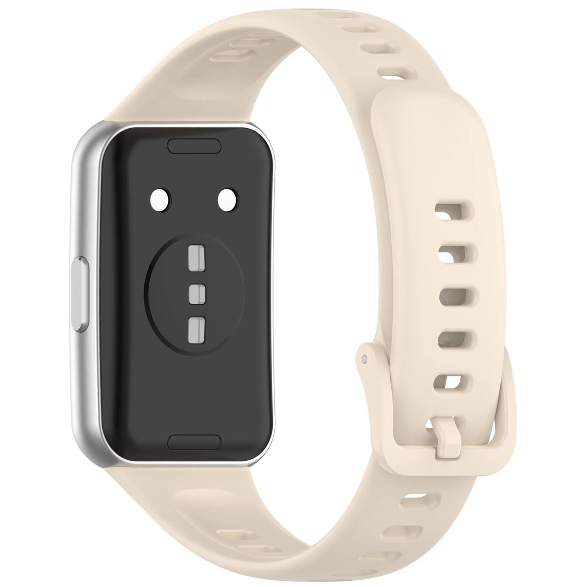 Silicone Strap, beige, on a watch, 3/4 rear view