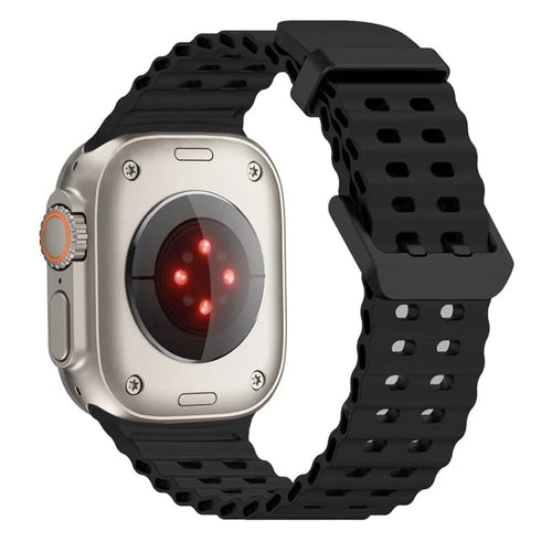 Silicone Ocean Strap, black, on a watch, 3/4 rear view