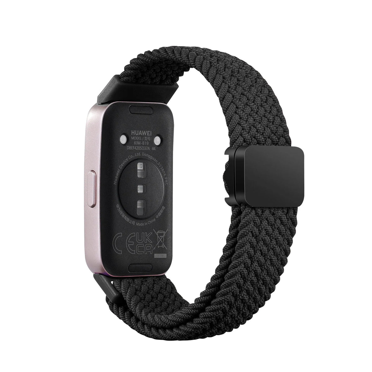 Nylon Adjustable Braided Strap, black, on a watch, 3/4 rear view