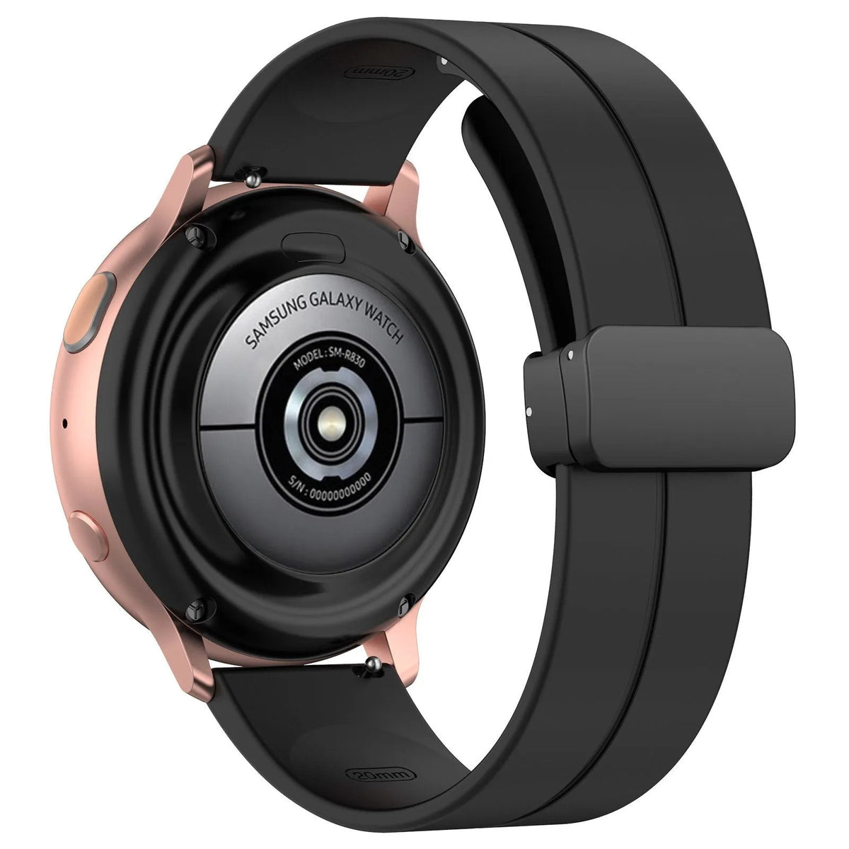 D-Buckle Silicone Strap, black, on a watch, 3/4 rear view