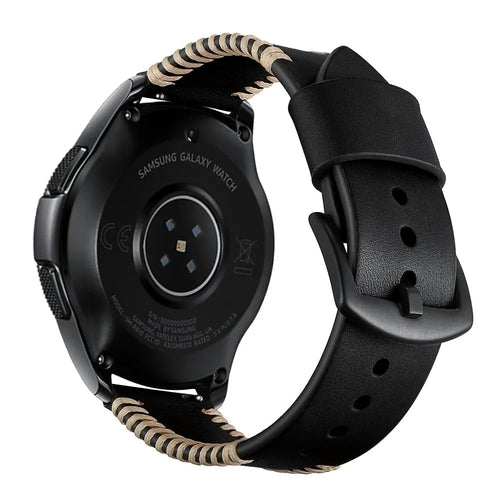 Stitched Leather Strap, black, on a watch, 3/4 rear view