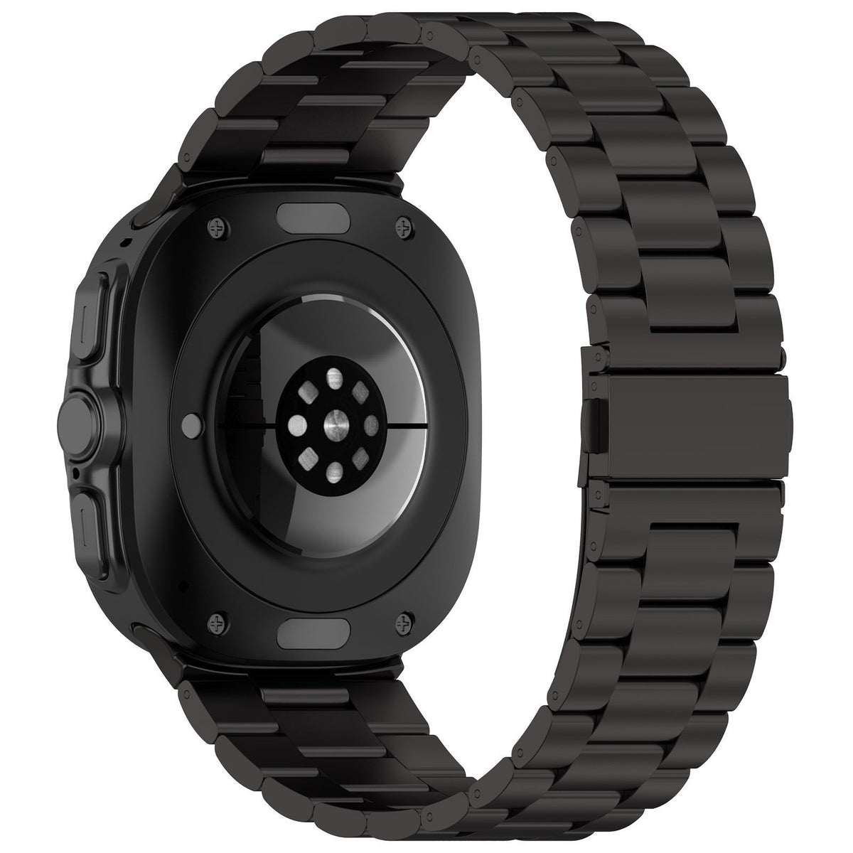 Steel Strap, black, on a watch, 3/4 rear view