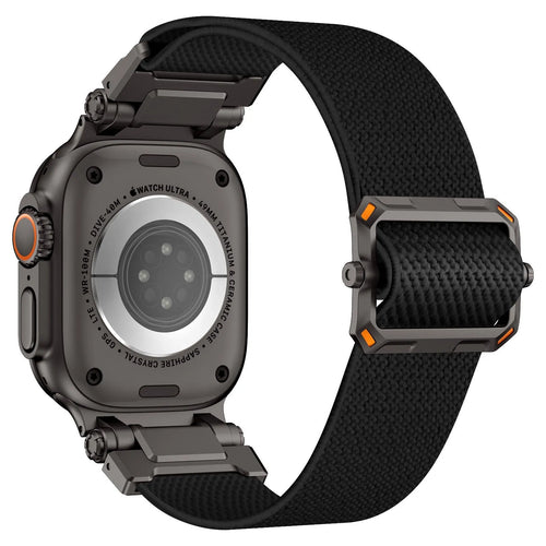 Nylon Polyester Explorer Strap, black with black, on a watch, 3/4 rear view