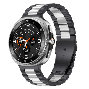 Steel Strap, black/silver, on a watch, 3/4 rear view
