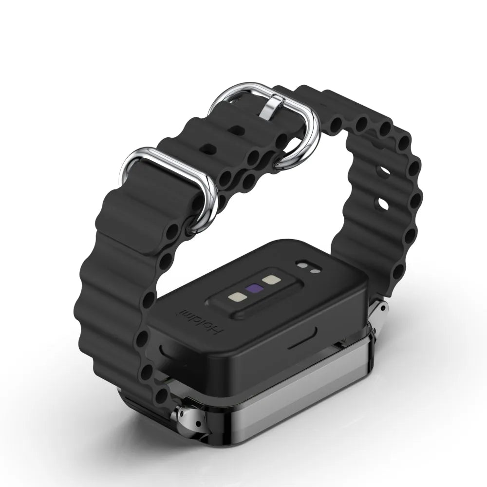 Silicone Ocean Strap, black, on a watch, 3/4 rear view