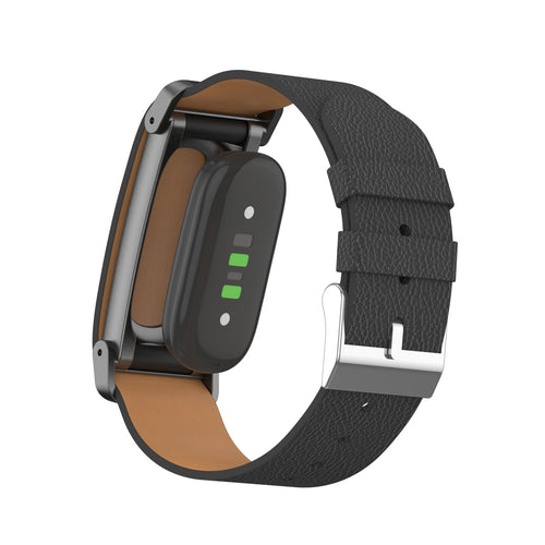 Litchi Leather Strap, black, on a watch, 3/4 rear view