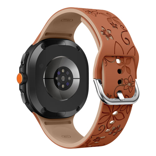 Flower Silicone Strap, brown/beige, on a watch, 3/4 rear view