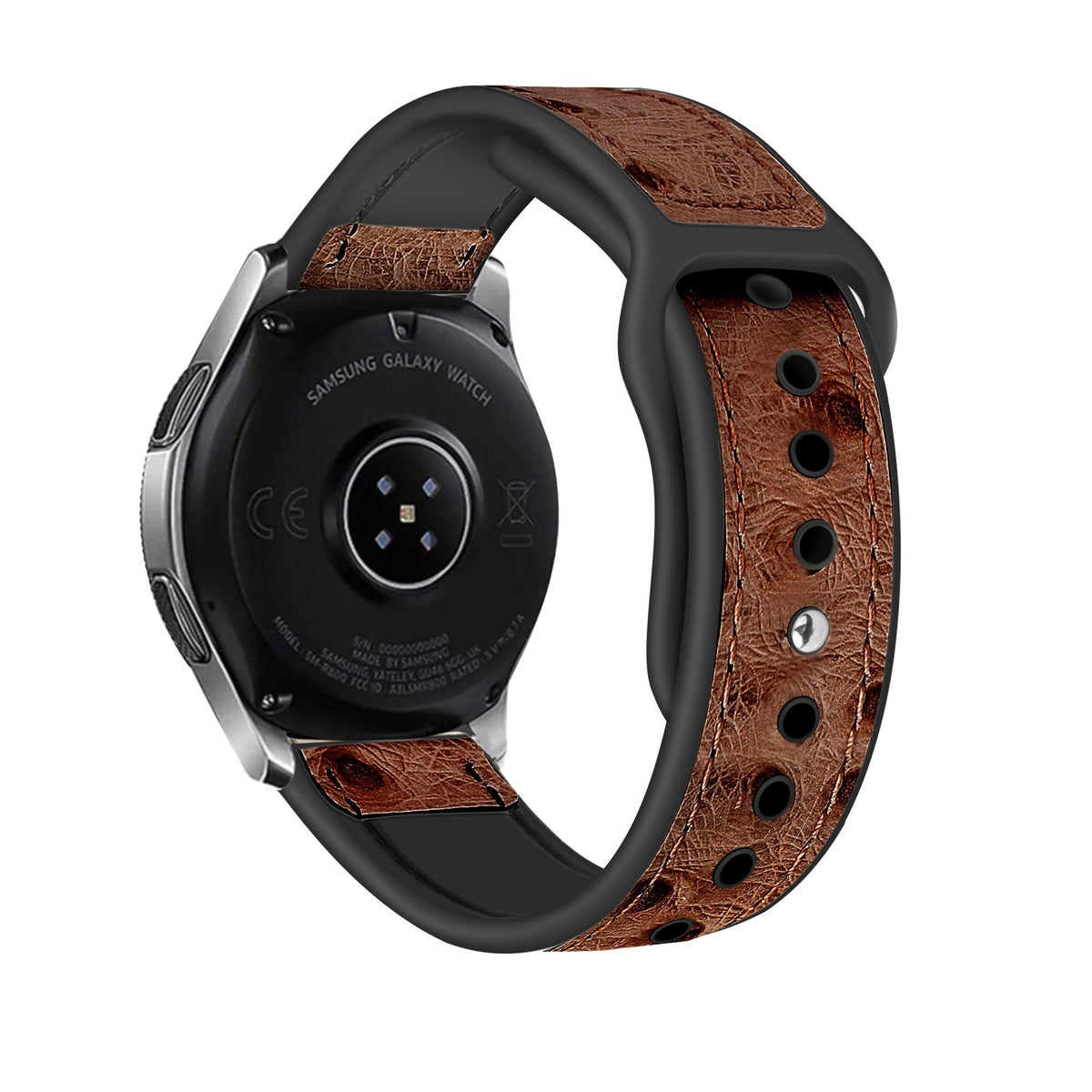 Leather Hybrid Strap, brown, on a watch, 3/4 rear view