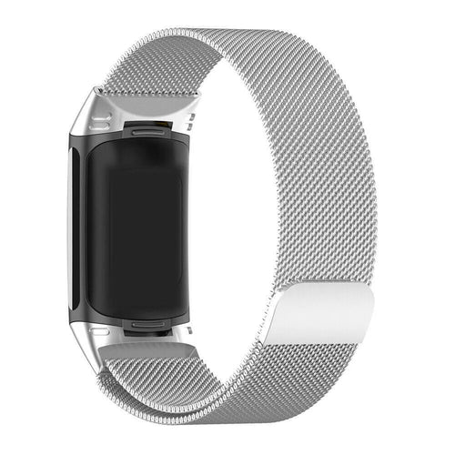 Milanese Strap, silver, on a watch, 3/4 rear view