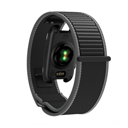 Nylon Strap 'Classic', charcoal, on a watch, 3/4 rear view