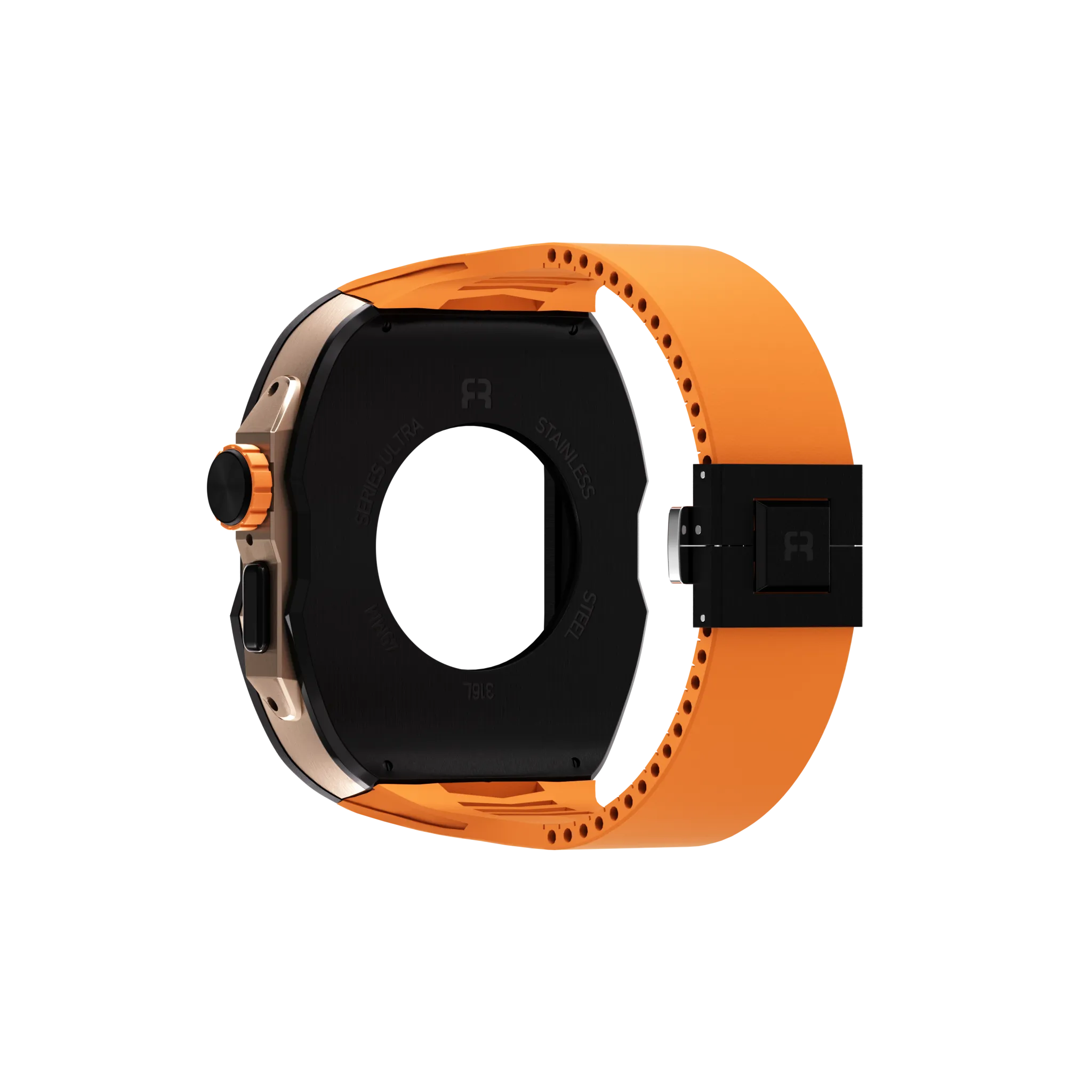 Reqior Apple Watch Ultra Case with Rubber Strap (Black/Orange)