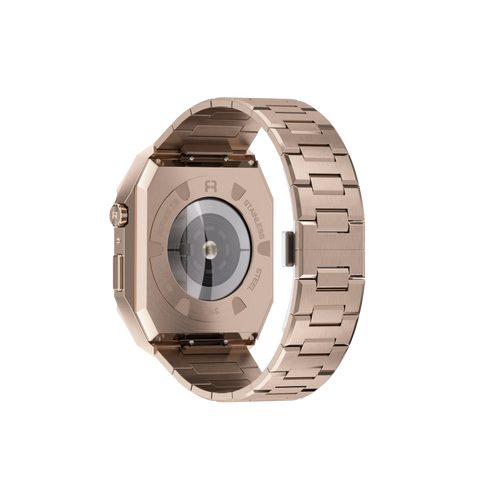 Reqior Apple Watch 45mm Case with Steel Strap 'Nautilus' (Rose Gold)