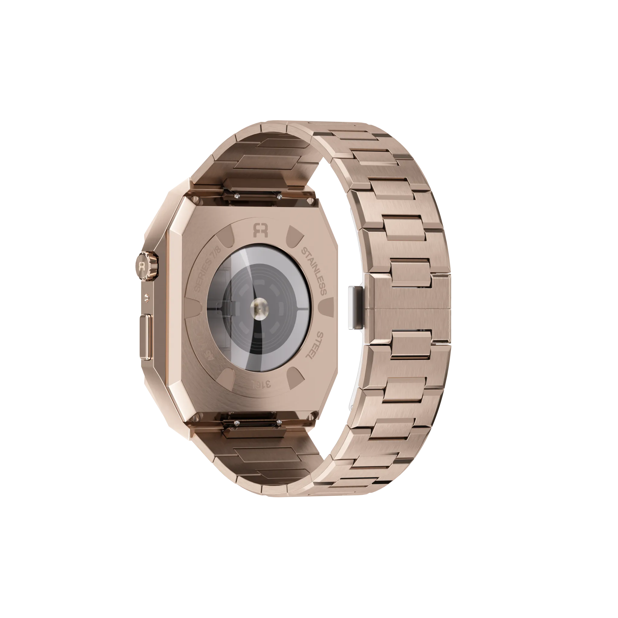 Reqior Apple Watch 45mm Case with Steel Strap 'Nautilus' (Rose Gold)