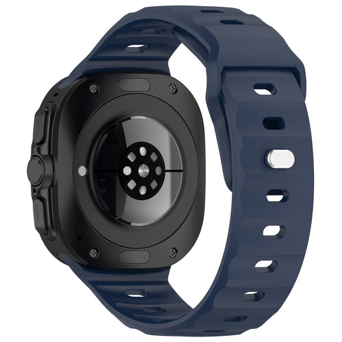 Outdoor Silicone Strap, dark blue, on a watch, 3/4 rear view