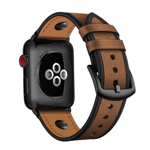 Leather Strap with Screw, beige, on a watch, 3/4 rear view