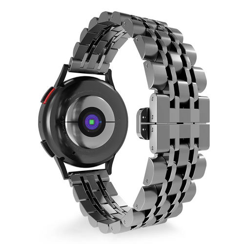 Steel Link Strap 'Duo', silver, on a watch, 3/4 rear view