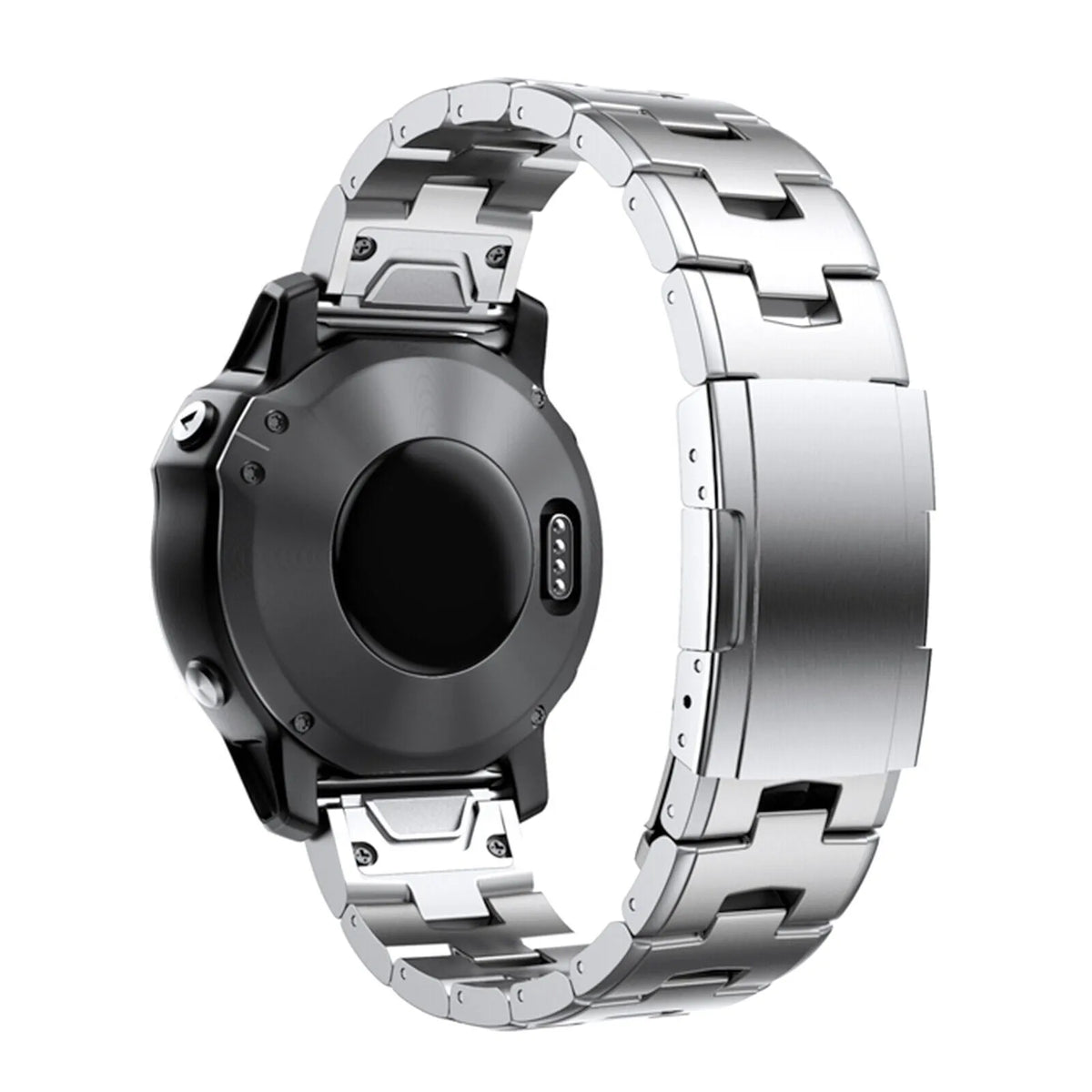 Titanium Strap, silver, on a watch, 3/4 rear view