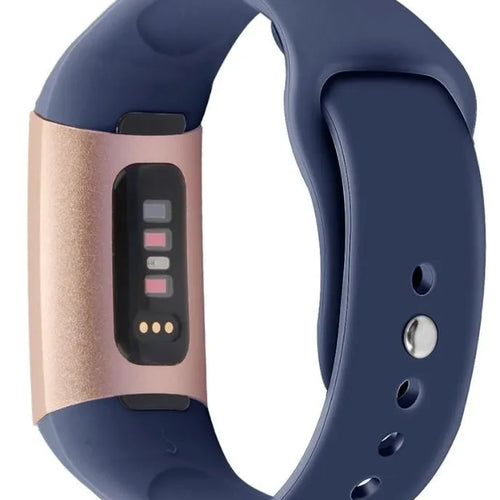 Silicone Sport Strap, dark blue, on a watch, 3/4 rear view