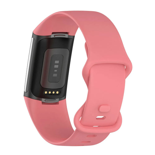 Silicone Strap, pink, on a watch, 3/4 rear view