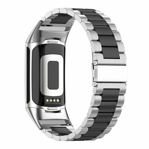 Steel Strap, silver/black, on a watch, 3/4 rear view