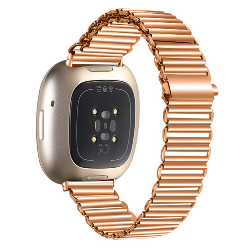 Steel Loop Strap, rose gold, on a watch, 3/4 rear view