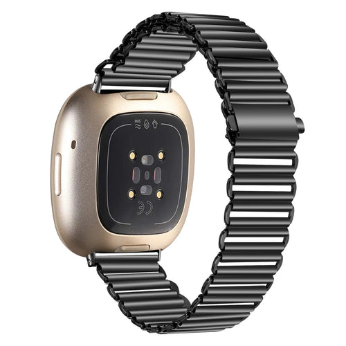Steel Loop Strap, black, on a watch, 3/4 rear view