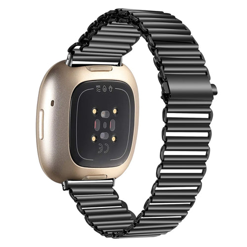 Steel Loop Strap, black, on a watch, 3/4 rear view