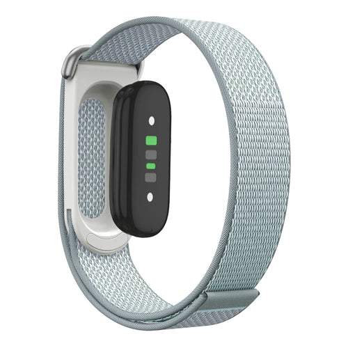 Nylon Strap 'Classic', mist blue, on a watch, 3/4 rear view