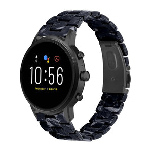 Metal Resin Strap, black/white, on a watch, 3/4 rear view