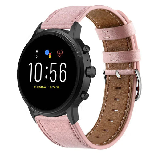 Modern Leather Strap, pink, on a watch, 3/4 rear view