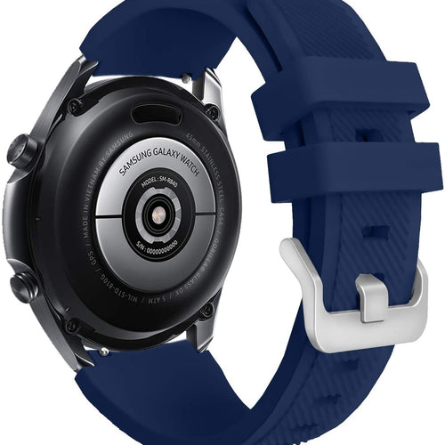 Twill Silicone Strap, dark blue, on a watch, 3/4 rear view