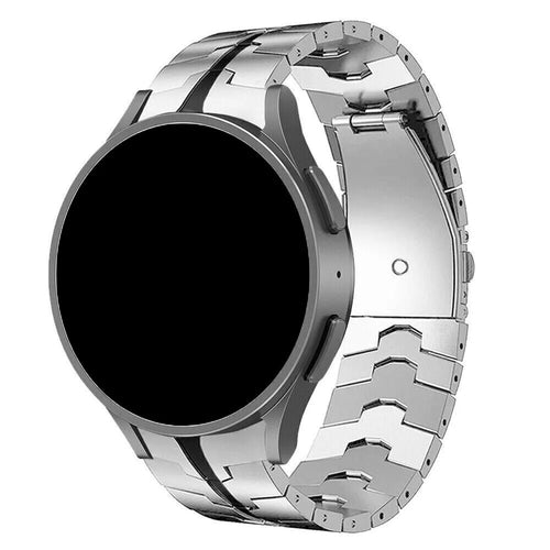 Steel Iron Strap, silver/black, on a watch, 3/4 rear view