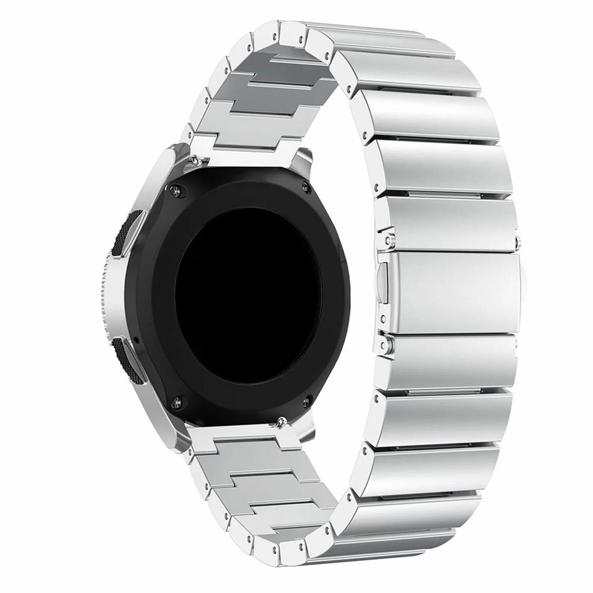 Premium Metal Strap, silver, on a watch, 3/4 rear view