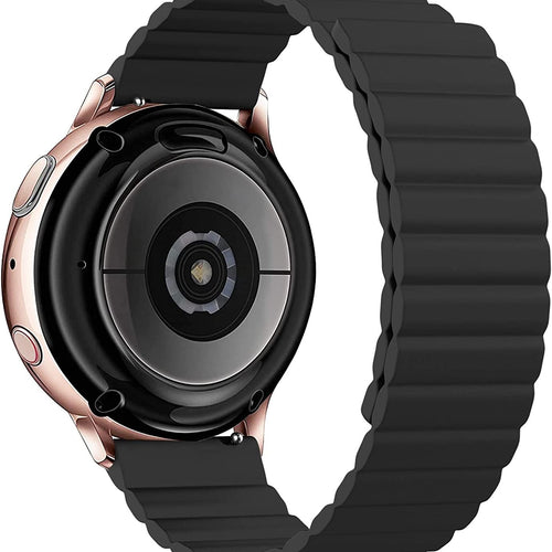 Magnetic Silicone Strap, black, on a watch, 3/4 rear view