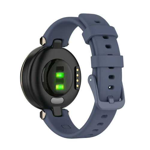 Silicone Strap, blue/grey, on a watch, 3/4 rear view